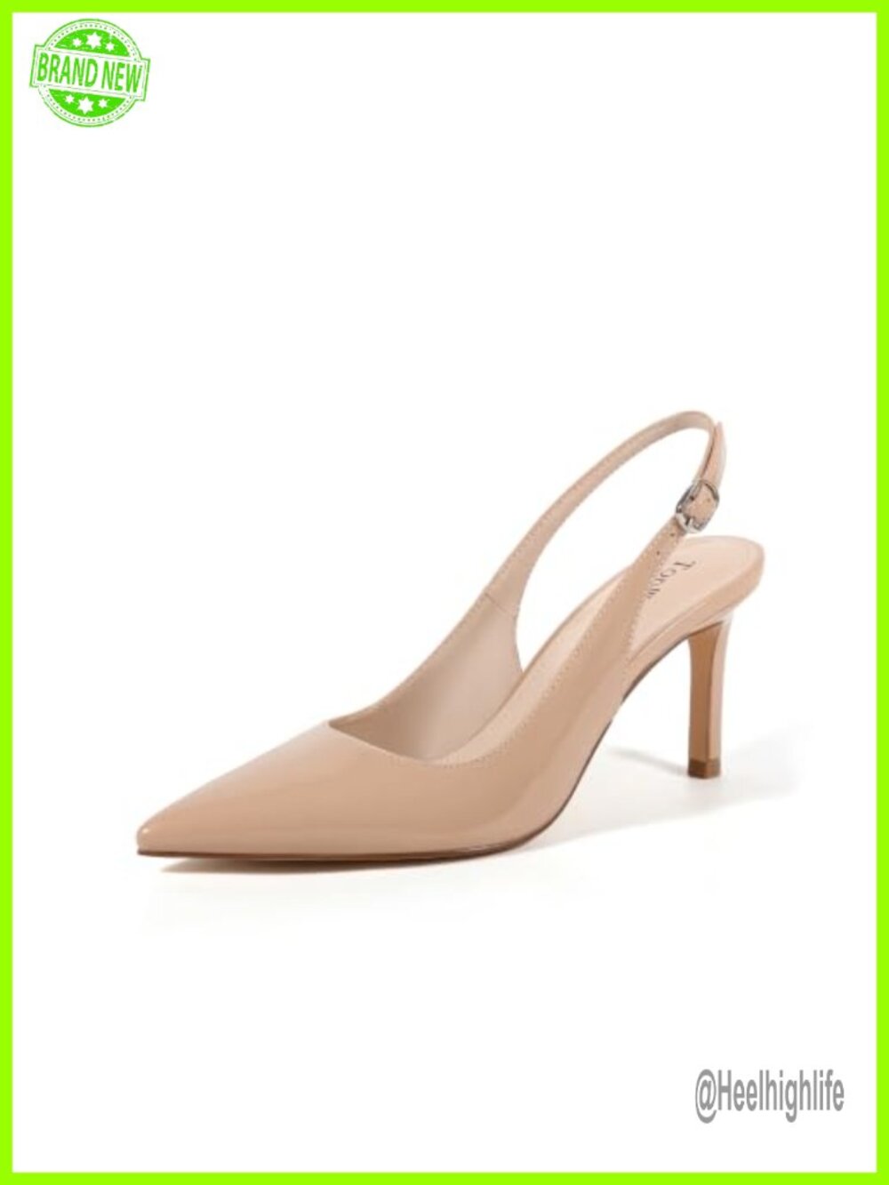 Slingback Heels Pointed Toe Stiletto Pumps Adjustable Strap Faux Leather